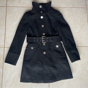 Express black wool blend women’s pea coat jacket animal print lining size small